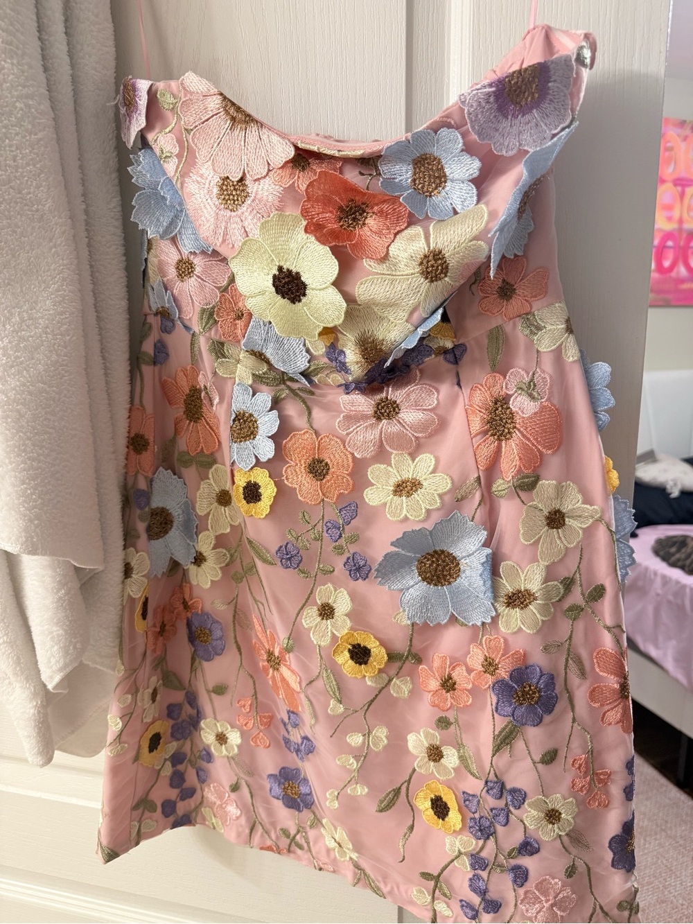 Girls' Pink Floral Embroidered Party Dress